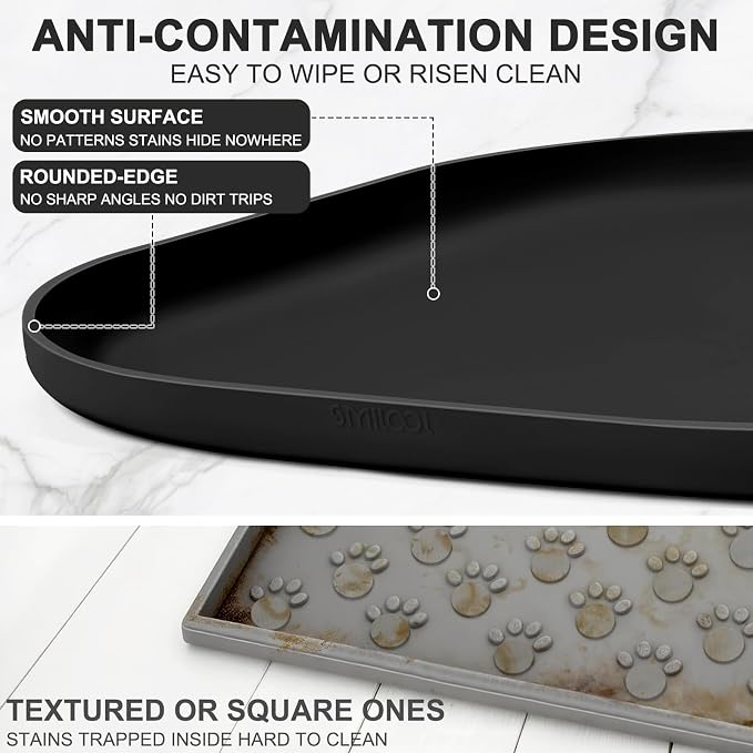 SMILOOL Waterproof Silicone Pet Food Mat with Raised Edge for Dog & Cat | 12" x 12" Non-Slip Small Pet Feeding Mats with Lip for Food & Water Bowl, Food Grade, Easy Cleaning, Black