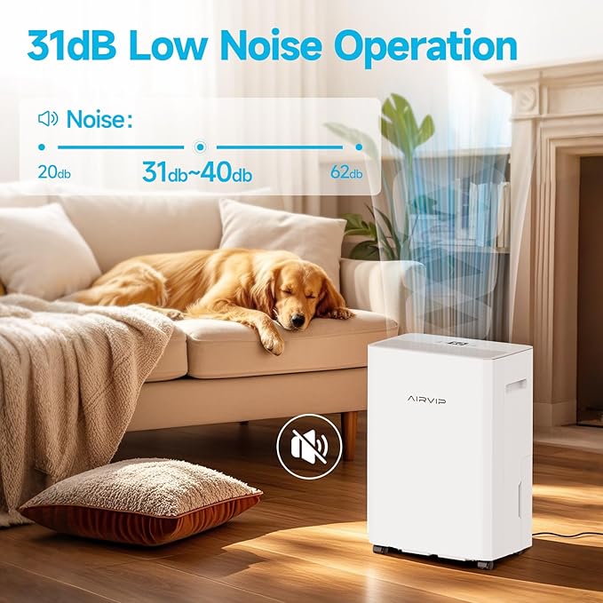 34 Pints Dehumidifiers for Home with 6.56ft Drain Hose, Smart Humidity Control, Max 2441 Sq.Ft Quite & Energy Efficient Dehumidifier for Basement Bedroom Bathroom with Auto Shut Off, 2.5 L Water Tank