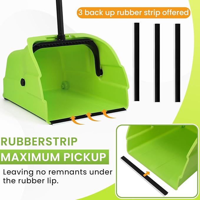 (3PK) Commercial Jumbo Heavy Duty Stand Up Debris Pan, Large Lobby Dustpan with Long Handle, Scooper for Outdoor Leaves Cleaning, Courtyards/Garage/Sidewalks-Professional Grade