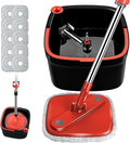 Spin Mop and Bucket Set with Self Separation Dirty and Clean Water System Square Mop Bucket Self Wringing 360° Rotating Clean Mop-Head for Hardwood Tile Marble Floors (Black+Red, 10 Pads)