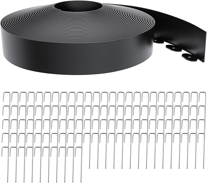 Landscape Edging 4 Inch Tall 100FT with 110Pcs Metal Spikes, Plastic Garden Edging Border Landscape Edging Border Lawn Edging for Landscaping, Flower Bed, Yard