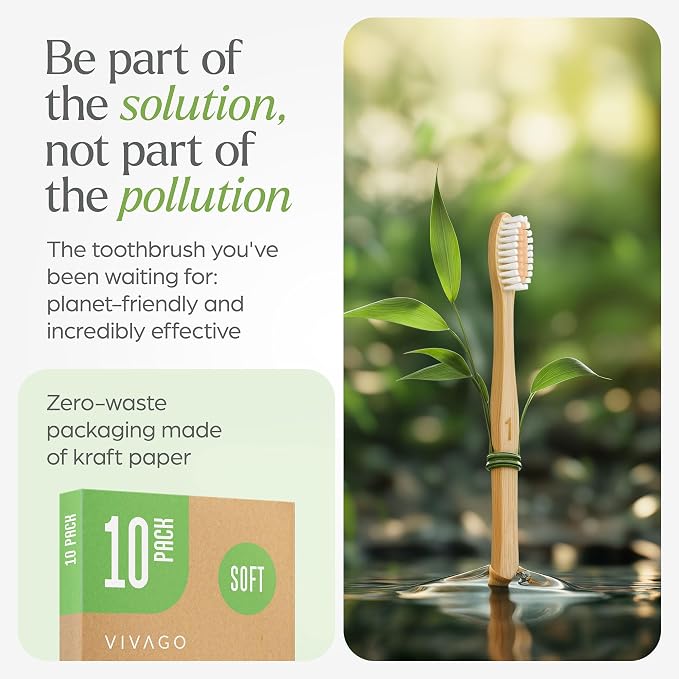VIVAGO Bamboo Toothbrushes 10 Pack - Soft Bristles Toothbrushes for Adults | Natural Toothbrush, Eco-Friendly, Wooden Toothbrush, BPA-Free