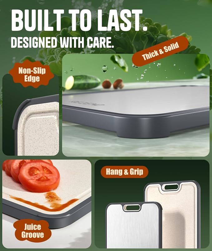 Titanium Cutting Board Set of 3, Dual Sided Design Non Toxic Cutting Boards for kitchen Beyond Food-Grade Chopping Board for Hygienic Food Prep, Extra Large (M/L/XL), Knife-Friendly, with Juice Groove