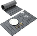 Extra Large Stone Dish Drying Mat for Kitchen Counter, Quick Dry Stone Dish Mats, Foldable Water Absorbing Diatomaceous Drying Pad for Countertop Bottles Utensils Bathroom (Flow Line Gray 32"x16")