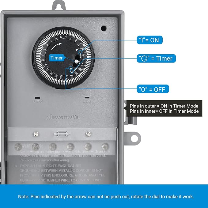 DEWENWILS Pool Pump Timer, Mechanical Timer Box Outdoor, Heavy Duty 2HP 40A 120-277 VAC, 24-Hour Programmable ON/Off Timeable Switch for Water Heater, Pool Pump, ETL Listed