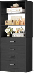 Aheaplus Closet Drawers System, 21.3" Wood Closet Organizer System with 4 Drawers, Modular Walk-in Closet System Storage Unit, Small Closets Wardrobe Rack, Tall Storage Cabinet Unit, Black