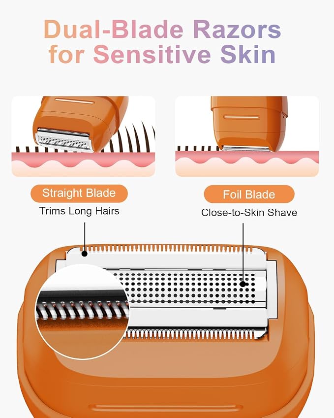 Electric Shaver for Women Waterproof Mini Electric Razors for Women - Cordless Foil Shaver for Hair Removal, Legs, Face, Body, Bikini,Sensitive Skin, Razor for Teen Girls (Orange, Fashion)