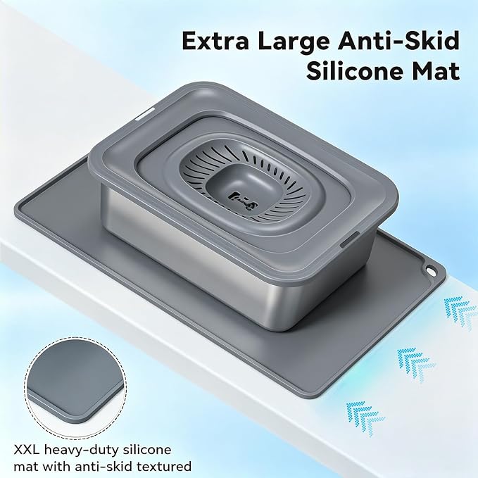 15L/3.96 Gal Large Dog Water Bowl No Spill Stainless Steel | Pet Water Bowl for Messy Drinkers, Anti-Slip XXL Silicone Mat, Floating Disk & Dual Filtration
