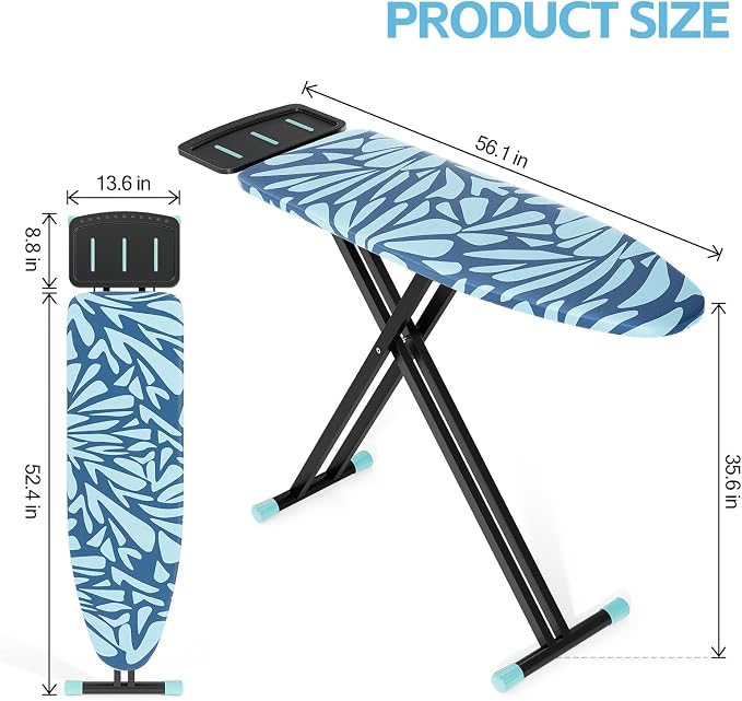 APEXCHASER Ironing Board Full Size, Iron Board and Ironing Board Set Height Adjustable, Foldable Ironing Boards Standard Size, Iron Table Stand with Anti-Skid Legs and Iron Rest, 13" x 43" Blue