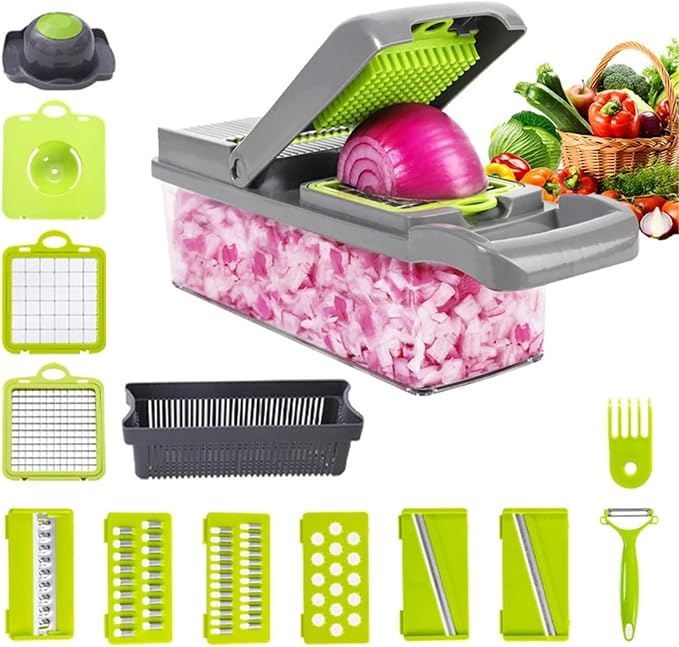 Vegetable Cutter Slicer with Drain Basket Potato Peeler Carrot Grater Kitchen Tool Set(14 in 1)