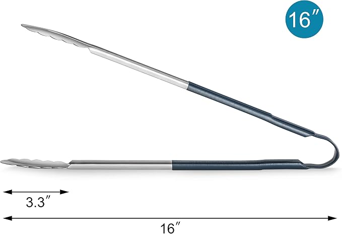 New Star Foodservice 16 Inch Utility Spring Tongs, Set of 12, Commercial Restaurant Grade Stainless Steel Tongs with Blue Vinyl Coated Handles