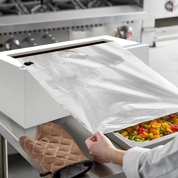 Libreshine White 18 Inch Plastic Wrap Dispenser with Slide Cutter & Roller, Heavy Duty Bamboo Commercial Film Wrap Holder for 3000ft Food Service Cling Film, 1000ft Foil, Butcher/Freezer/Kraft Paper
