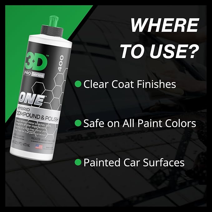 3D One Car Scratch & Swirl Remover Hybrid Rubbing Compound & Polish Buffing Compound for True Paint Correction 16oz Made in USA (Pack of 2)