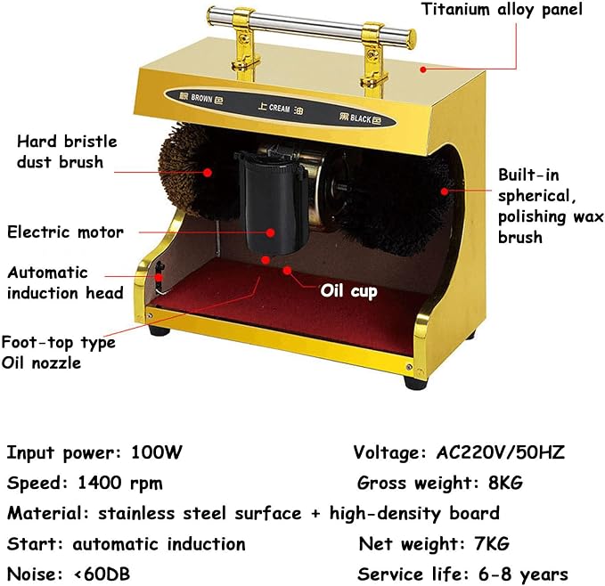 Electric Shoe Shine Polisher,Shoe Polisher Machine,Automatic Induction/Double Combination Brush/Smooth Operation for Family Hotel Bank Commercial (Black )
