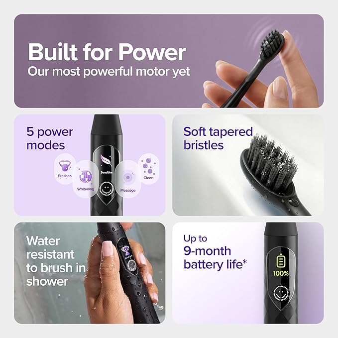 Burst Pro 2.0 Sonic Toothbrush for Adults (Black) | Electric Toothbrush with Smart Pressure Sensor | Soft Bristles | 5 Modes/Refined Scoring System | USB-C Charging | Magnetic Wall Mount