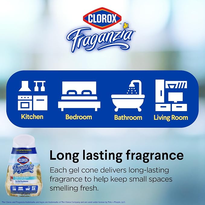 Clorox Fraganzia Cone Gel Air Freshener, Twist Open Adjustable Solid Air Deodorizer for Small Indoor Spaces, Continuous Fresh Ocean Breeze Scent for Bathroom Office Closet Odor Control, 6 Oz - 12 Pack