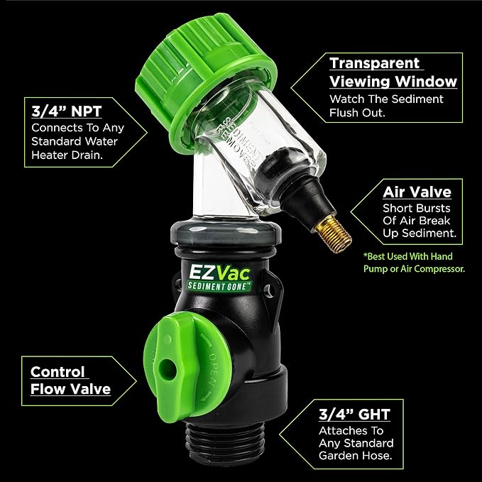 Sediment Gone™ Water Heater Sediment Removal Tool – Flushes, Cleans & Breaks Up Sediment Clogs in Electric or Gas Water Heaters – Easy DIY Water Heater Cleaning Tool