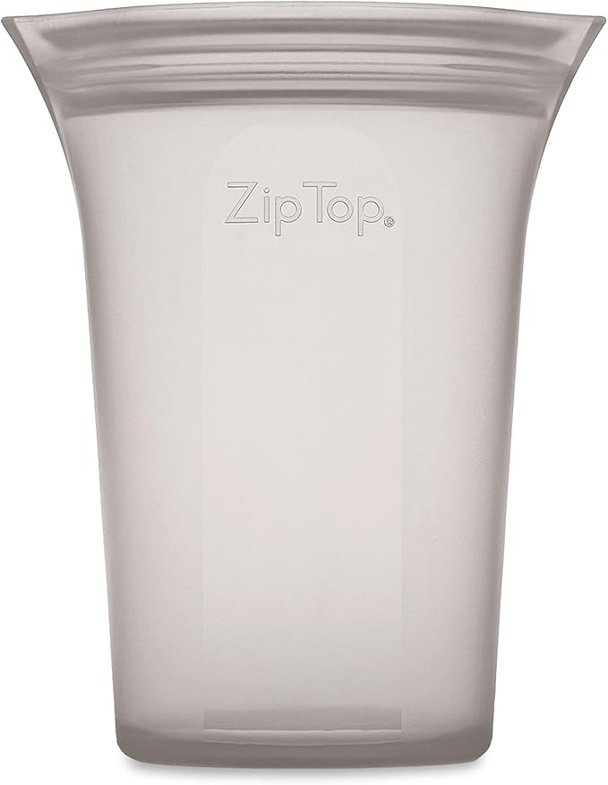 Zip Top Reusable Food Storage Bags | Medium Cup [Gray] | Silicone Meal Prep Container | Microwave, Dishwasher and Freezer Safe | Made in the USA