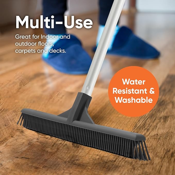 Superio 16"" Slim Silicone Salon Broom - Carpet Rake for Liquid, Human Hair, and Pet Hair, and Fur Space Saving and Easy to Wash, 12811274