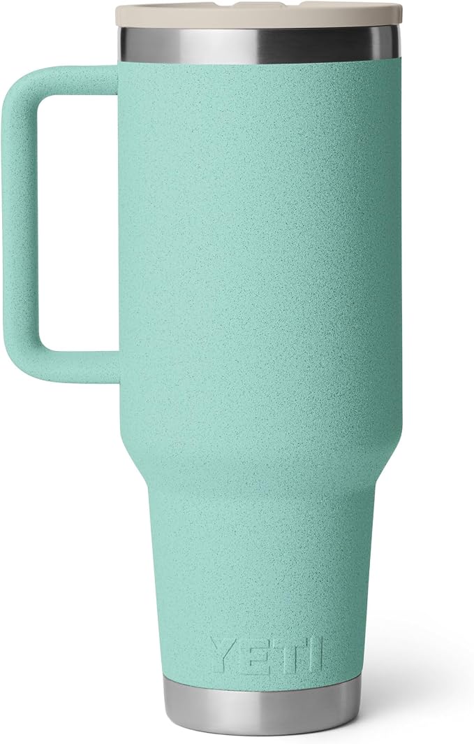 YETI Rambler 40 oz Travel Mug with Flip Straw Lid – Stainless Steel, Vacuum Insulated, Leakproof, Cup Holder Friendly, Sea Stone