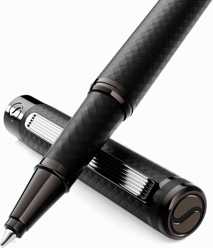 Scriveiner All Black Rollerball Pen - Stunning Luxury All Metal Matt Black Pen, Schmidt Ink Refill, Best Roller Ball Gift Set for Men & Women, Professional, Executive Office, Nice Pens