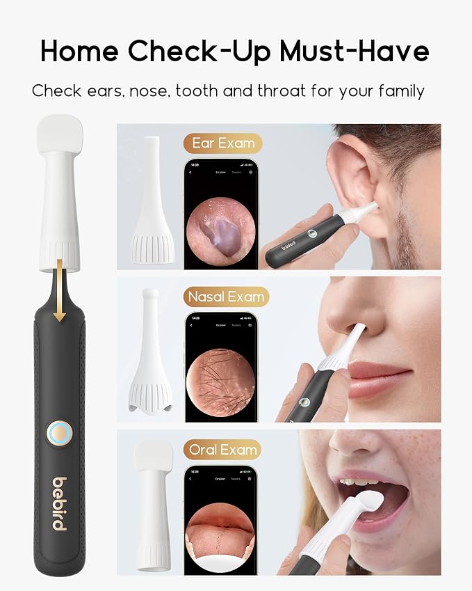 Bebird Earsight Plus R37R Ear Wax Removal Tool Camera, FSA HSA Eligible Items, Smart Ear Cleaner with Painless Visual Tweezers, Flexible Ear Camera Otoscope, Home ENT Cleaning Kit for Family,Black