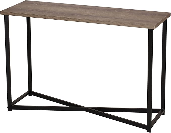 Household Essentials Ashwood Grain Console Table with Black Iron Base