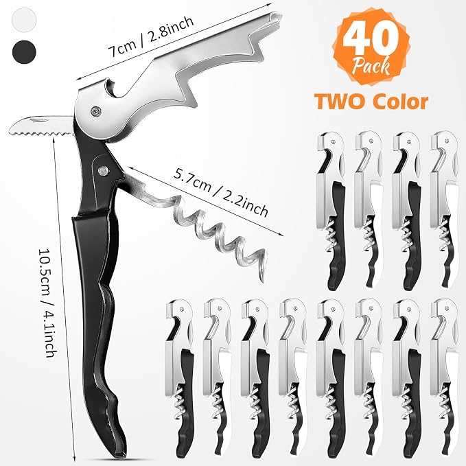 Honoson 40 Pcs Wine Key Opener Corkscrew Bottle Wine Opener Waiter Metal Heavy Beer Corkscrew Serrated Foil Cutter Key for Home Restaurants Bars Waiter Bartenders (Black,White)