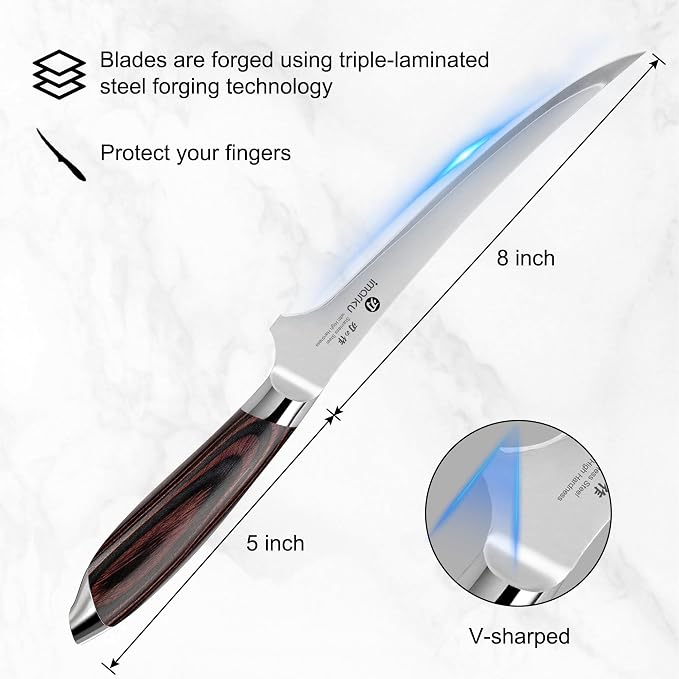 imarku 8 Inch Fillet Knife, Japanese High Carbon Stainless Steel | Razor Sharp Boning Knife, Professional Filet Knife for Precision Meat Deboning Fish Fillting, Ergonomic Pakkawood Handle