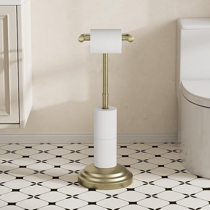 Antique Bronze Toilet Paper Holder Stand, Bathroom Toilet Paper Holder Free Standing, Stainless Steel Pivoting Toilet Tissue Roll Holder，Adjustable Height (14.76'' to 23.36'') Paper Holder