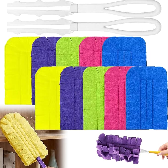 Reusable Chenille Microfiber Dust Duster,360° Electrostatic Dusters for Cleaning,Washable Fleece Duster Refills with Handle for Every Surface in Your Home (2sets)
