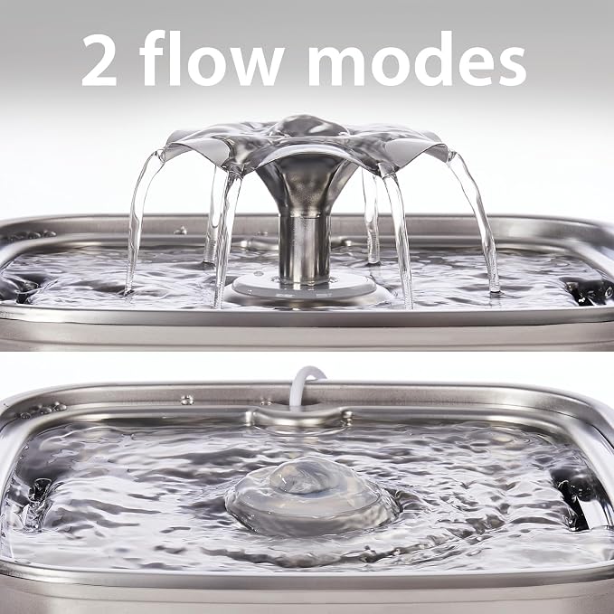 Veken Innovation Award Winner Stainless Steel Cat Water Fountain, 108oz | Automatic Pet Fountain Dog Water Dispenser with 3 Replacement Filters & Silicone Mat, Gifts for Cats, Dogs (Silver)