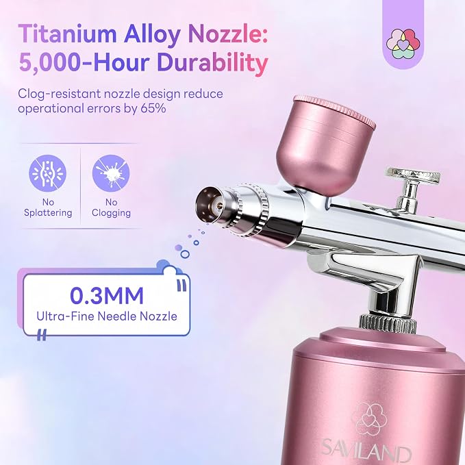 SAVILAND 30 PSI Airbrush Kit: 3X Instant Atomization Airbrush for Nails Limitless Nail Art Creativity Salon-Perfect Results Three-Mode 0.3S Instant Color Airbrush for Ombre French Paint Set