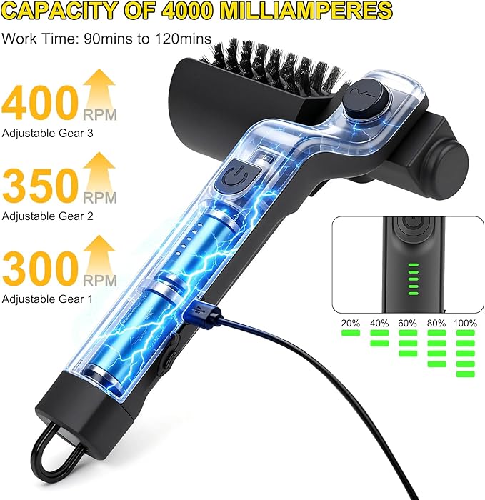 Maxmartt Electric Grill Brush, High Torque Grill Brush with 3-Speed Modes, 180° Electric Grill Cleaning Brush BBQ Cleaner Safe for Porcelain Cast Iron Stainless Steel, Reinforced Steel Bristles