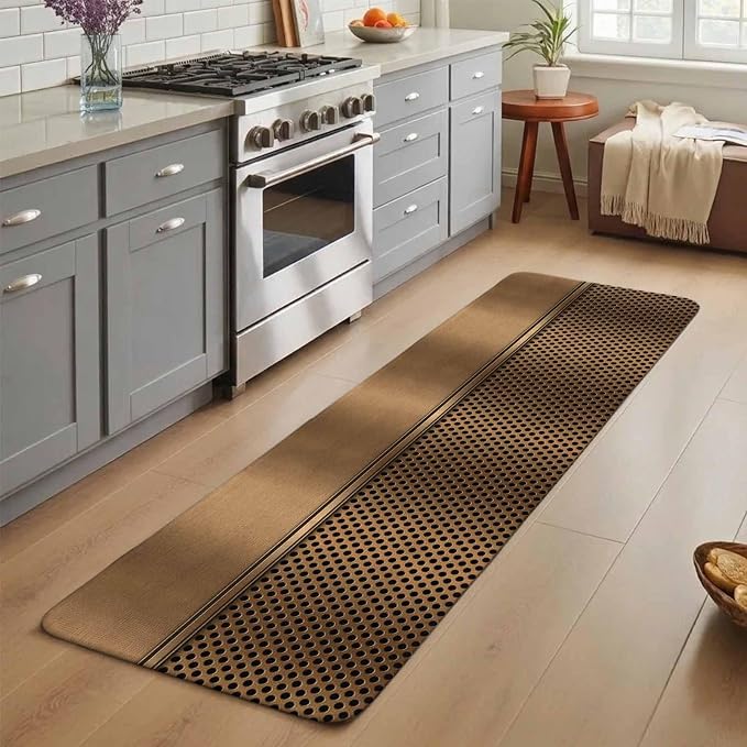 Brown Metal Hole Bathroom Runner Rugs Non Slip Washable Absorbent Narrow Long Bath Mat Modern Copper Net Eye Hole Pattern Runner Rugs for Kitchen Hallway Bedroom Laundry Study Room 19.7"x63"