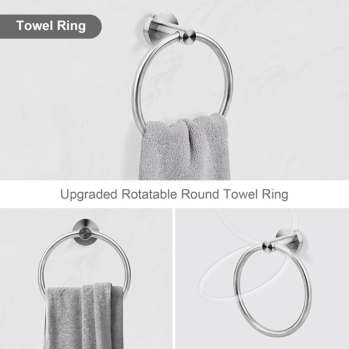 Brushed Nickel Bathroom Hardware Accessories Set 5 Piece, Stainless Steel Bath Towel Bar Set 24 Inch,Toilet Paper Holder,Towel Ring Holder,Towel Rack Set, Brushed Nickel