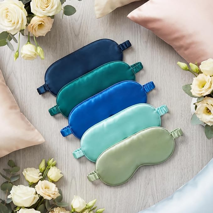 Cutecrop 50 Pcs Silk Sleep Mask Blackout for Women Men, Adjustable Comfortable Eye Cover Blindfold No Pressure for Sleeping, Travel, Napping, 5 Colors(Green Color)