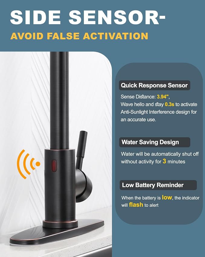 Touchless Kitchen Faucet Stainless Steel: WOWOW Smart Motion Sensor Kitchen Sink Faucet with Sprayer, Automatic Hand-Free Oil Rubbed Bronze Kitchen Faucet for Sink 1 or 3 Hole