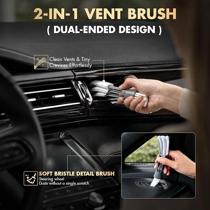 VCANENERGY 29PCS Car Cleaning Kit Interior Detailing for Men Women（Grey） | 17000PA High Power Handheld Cordless Car Vacuum Rechargeable, Detailing Brush Set, Windshield Cleaner Tool, Tire Brush