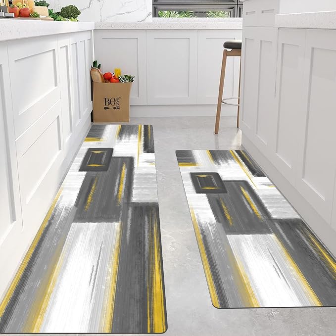 XLHOMO Kitchen Rugs Sets of 3, Non Slip Washable Kitchen Mats for Floor, Anti-Fatigue Runner Rug with Rubber Backing, Waterproof Kitchen Rug Set for Laundry, Floor, Office, Hallway