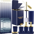 Bathroom Sets with Shower Curtain and Rugs Bathroom Accessories Set Navy Blue Bathroom Set,Soap Dispenser & Toilet Brush Holder Set with Stainless Steel Trash Can(23 PCS)