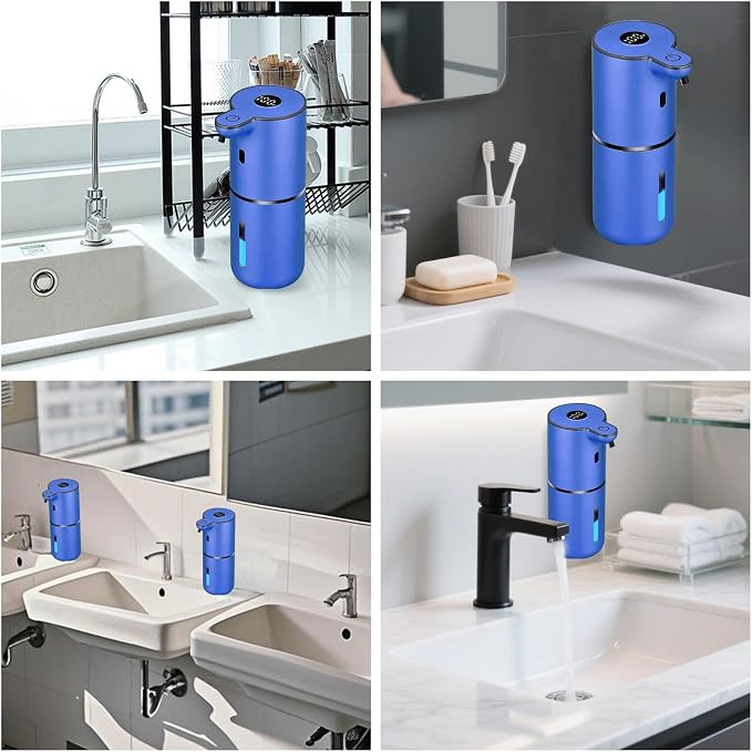 OHIFAST Automatic Foaming Soap Dispenser Touchless, USB Rechargeable Smart Hand Soap Dispenser, 6-Level Adjustable, 12.8oz/380mL Wall Mounted for Bathroom Kitchen Dish Soap-Blue