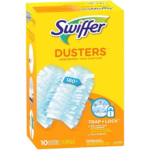 Swiffer Refill Dusters, Dust Lock Fiber, Light Blue, Unscented, 10/Box, 4 Box/Carton