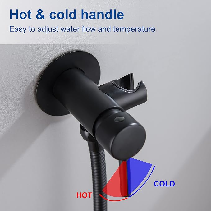 SHAMANDA Wall Mounted Bidet Sprayer Set, Stainless Steel Round Handheld Bidet Attachment, Matte Black, BDS09-7