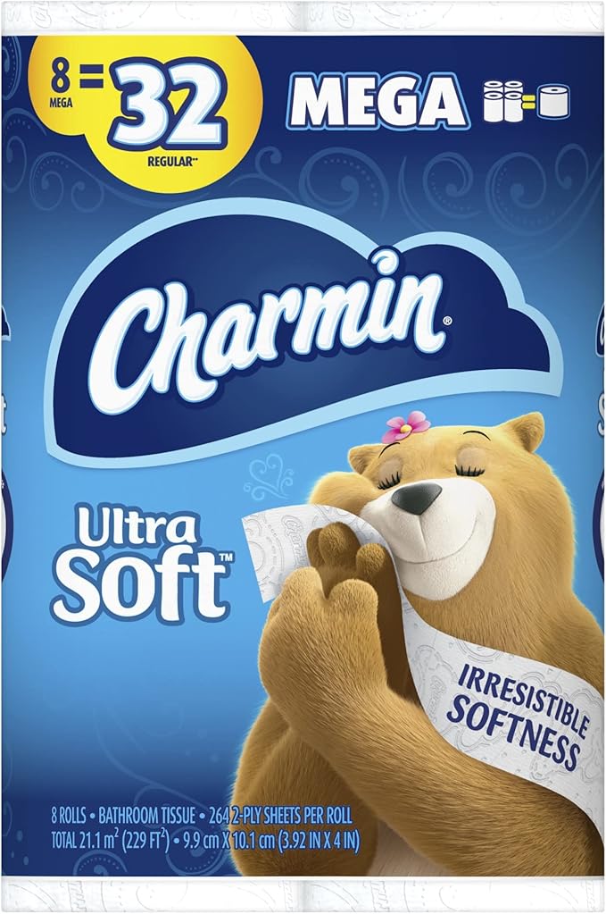Charmin Ultra Soft 2-Ply Mega Roll Toilet Paper, 264 Sheets Per Roll, 8 Rolls Per Pack, Case Of 3 packs