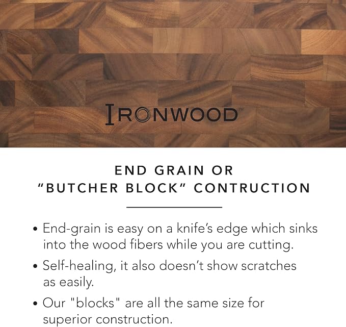 Ironwood Gourmet Large End Grain Prep Station Acacia Wood Cutting Board, 14 x 20-Inch, Brown