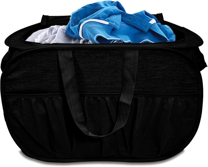 Collapsible Laundry Baskets with Lid, Foldable Laundry Basket with Pockets, Pop Up Laundry Hamper with Dual Handles, 99L Sturdy Clothes Hampers for Clothes, Groceries, Supplies, Tools, Black