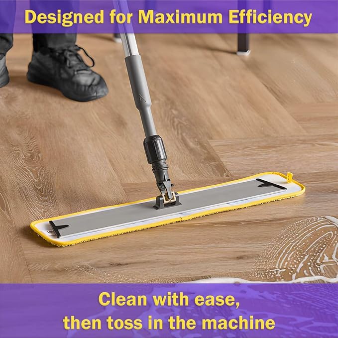 Washable Microfiber Mop Pad Refill, 12 Pack 24 inch Flat Mop Pads, Commercial Reusable Mop Pads for Wet and Dry Cleaning, Squeeze Cleaning Mop Heads Replacement