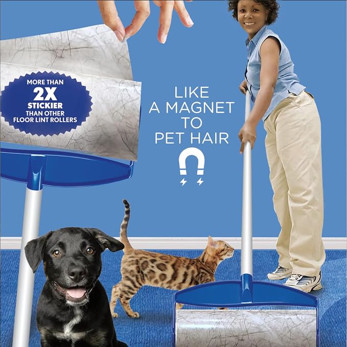 LOLA Rola Sticky Mop Refills, Giant Adhesive Roller, 180 Sheets, Traps Dirt, Dust & Hair, Pet Hair Remover, Floor & Carpet Cleaner, 18 Pack