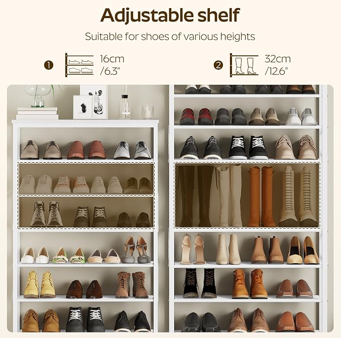 YATINEY 8 Tier Shoe Rack, Shoe Storage Organizer, Large Capacity Shoe Shelf Holds 32 Pairs of Shoes, Sturdy and Stable, for Entryway, Hallway, Closet, Dorm Room, White SS08WW